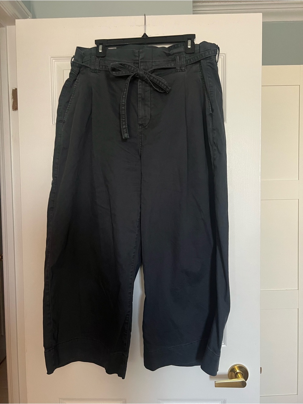 American Eagle Outfitters Navy Cropped Wide-Leg Pants with Tie Waist